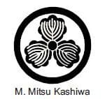 A black and white picture of the seal of m. Mitsu kashiwa