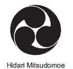 A black and white picture of the logo for hidari mitsudomoe.