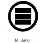 A black and white picture of the logo for m. Sangi