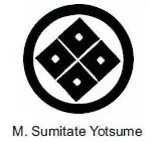 A black and white picture of the symbol for m. Sumitate yotsume